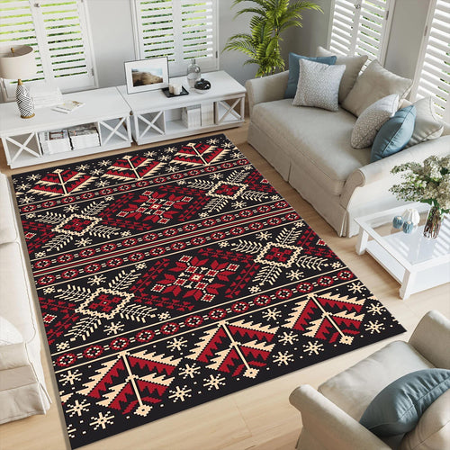 Slavic Folk Art Rug, Traditional Abstract Design, Non-Slip