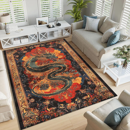 Dragon Motif Rug, Oriental rug, Abstract Rug, Non-Slip Rug