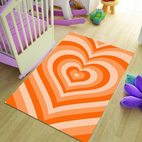 Heart Tunnel Pattern Rug, Orange Rug, Home Decor Rug, Colorful