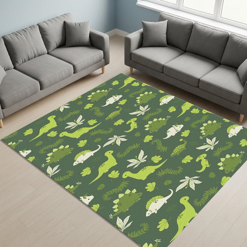 Dinosaur Pattern Kids Rug, Green Reptile Play Mat