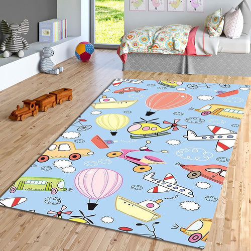 Vehicle Motif Kids Rug, Nursery Play Mat, Custom Design