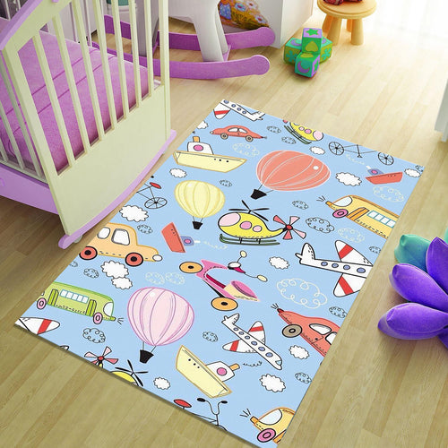Vehicle Motif Kids Rug, Nursery Play Mat, Custom Design