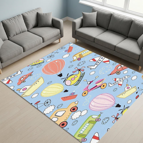 Vehicle Motif Kids Rug, Nursery Play Mat, Custom Design