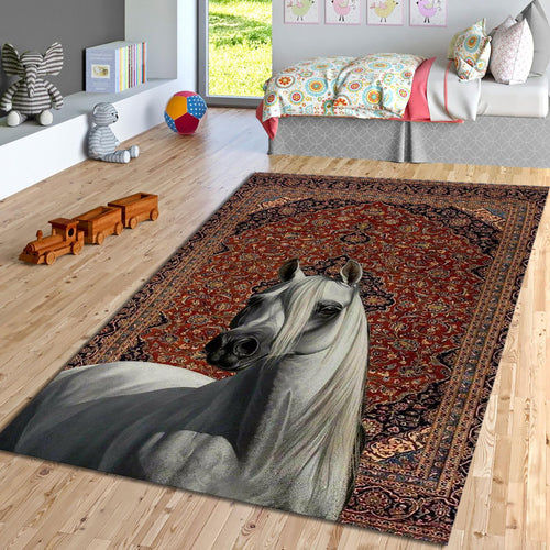 Horse Art Rug, Oriental Style Artwork Carpet, Rustic Home Decor