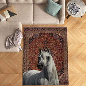 Horse Art Rug, Oriental Style Artwork Carpet, Rustic Home Decor