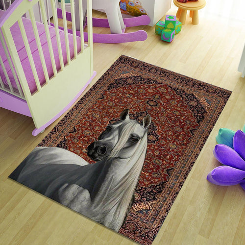 Horse Art Rug, Oriental Style Artwork Carpet, Rustic Home Decor
