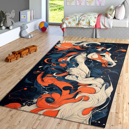 Abstract Horse Art Area Rug, Colorful Living Room Carpet