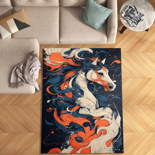 Abstract Horse Art Area Rug, Colorful Living Room Carpet