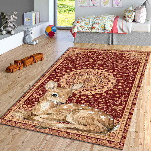 Baby Deer Oriental Rug, Rustic Persian Style Carpet