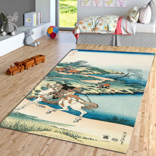 Japanese Hokusai Art Rug, Rustic Decor, Rugs For Living Room