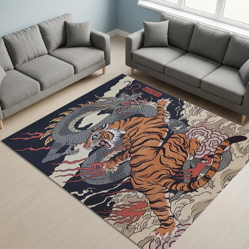 Tiger Rug, Dragon Rug, Japanese Hokusai Art Rug, Rugs For Living