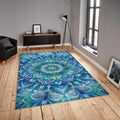 Blue Mandala Rug, Non-Slip Boho Carpet, Zen Decor