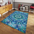 Blue Mandala Rug, Non-Slip Boho Carpet, Zen Decor