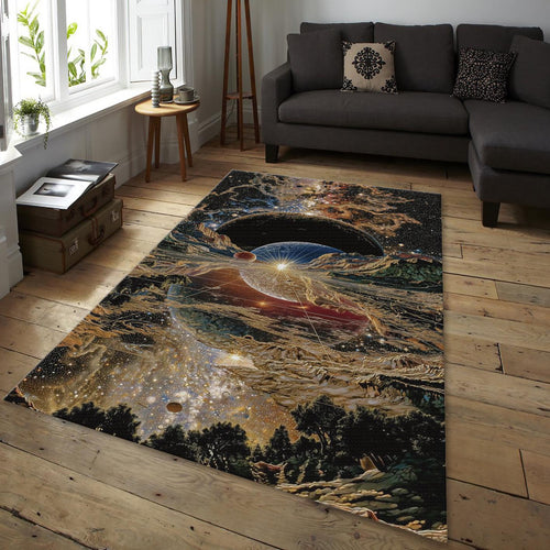 Trippy Space Rug, Galaxy Planet Design, Psychedelic Zen Decor