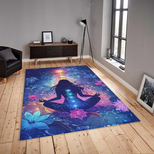 Chakra Meditation Area Rug, Reiki Healing Art, Zen Yoga Decor