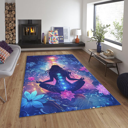 Chakra Meditation Area Rug, Reiki Healing Art, Zen Yoga Decor