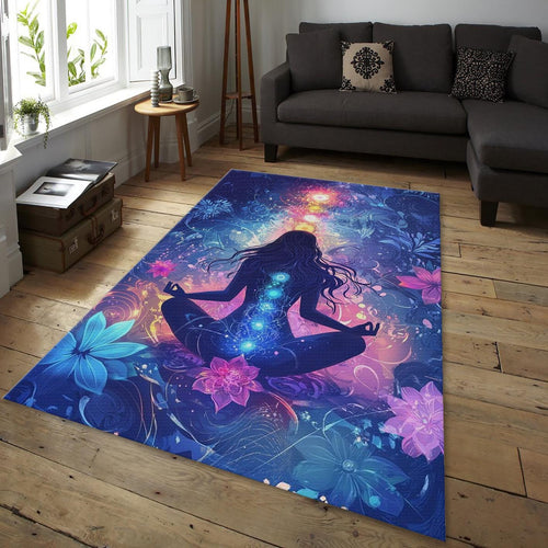Chakra Meditation Area Rug, Reiki Healing Art, Zen Yoga Decor
