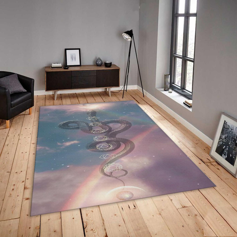 Chakra Snake Area Rug, Spiritual Zen Decor, Non-Slip