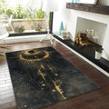 Goth Celestial Rug, Gold Alchemy Symbol, Non-Slip Floor Mat