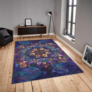 Purple Gold Mandala Rug, Spiritual Zen Decor, Non-Slip Carpet