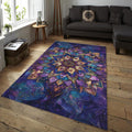 Purple Gold Mandala Rug, Spiritual Zen Decor, Non-Slip Carpet