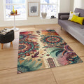Boho Mandala Rug, Feather Art, Non-Slip Zen Decor