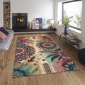 Boho Mandala Rug, Feather Art, Non-Slip Zen Decor