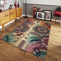 Boho Mandala Rug, Feather Art, Non-Slip Zen Decor