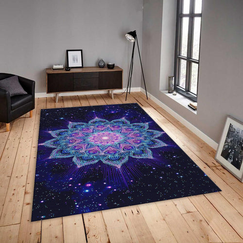 Purple Galaxy Mandala Rug, Boho Zen Meditation Decor