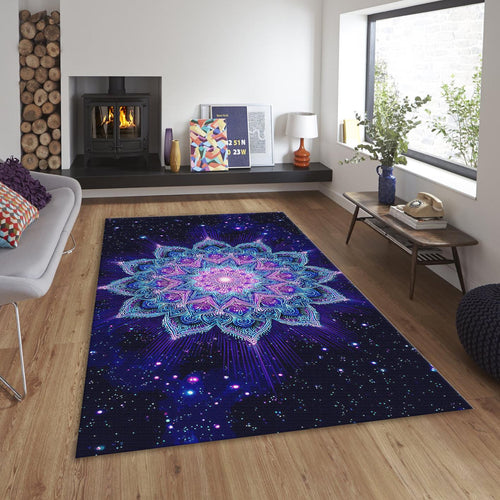 Purple Galaxy Mandala Rug, Boho Zen Meditation Decor