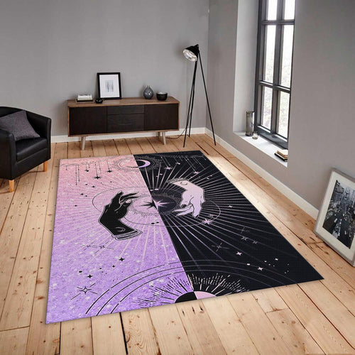Celestial Hands Area Rug, Goth Witchy Decor, Pink & Black Duality