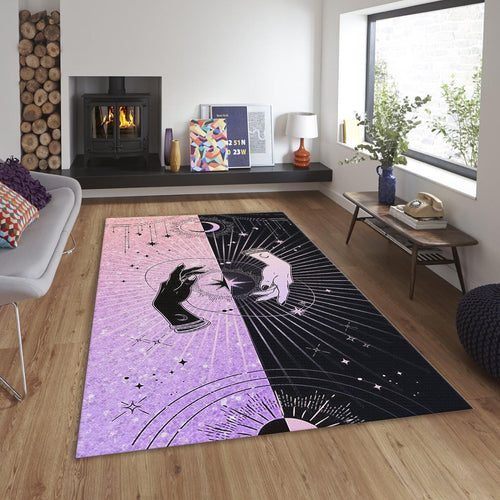 Celestial Hands Area Rug, Goth Witchy Decor, Pink & Black Duality