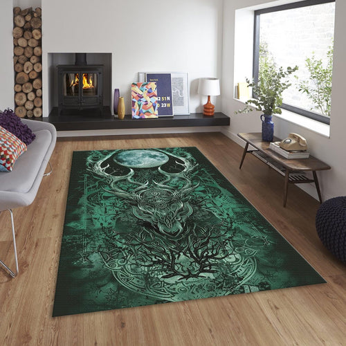 Gothic Deer Area Rug, Celtic Knot Forest God, Dark Pagan Decor