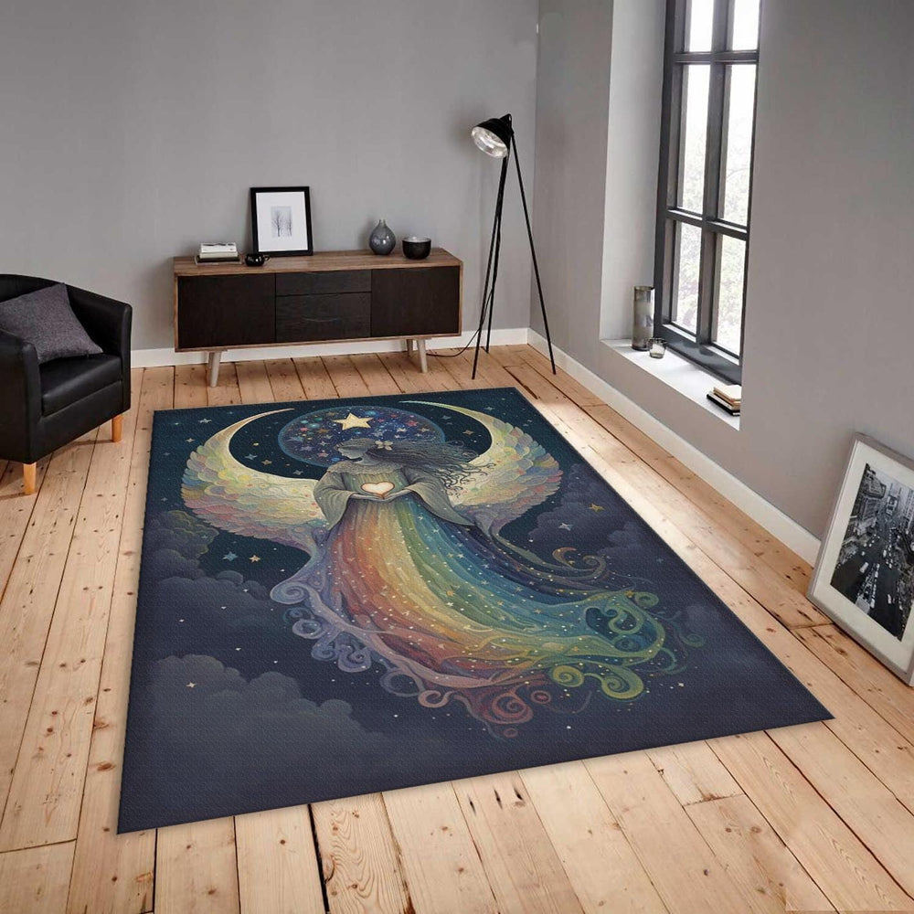 Spiritual Angel Rainbow Area Rug, Zen Room Decor