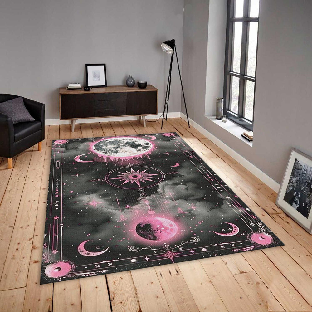Goth Celestial Area Rug, Pink Black Moon, Witchy Decor