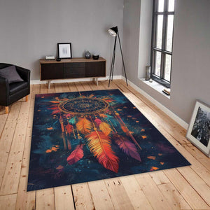 Boho Dreamcatcher Area Rug, Colorful Feather Art, Non-Slip Carpet