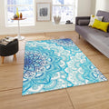 Blue Mandala Area Rug, Non-Slip Spiritual Decor