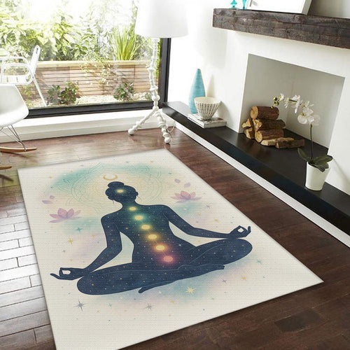 Chakra Meditation Rug, Zen Reiki Room Decor, Spiritual Yoga Mat