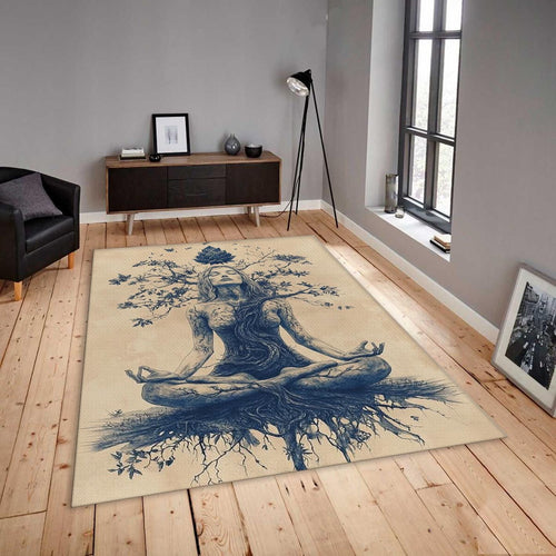 Tree of Life Yoga Rug, Zen Meditation Room Decor, Non-Slip Carpet