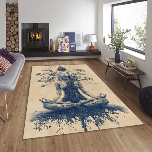 Tree of Life Yoga Rug, Zen Meditation Room Decor, Non-Slip Carpet