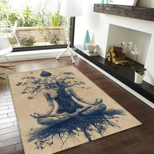 Tree of Life Yoga Rug, Zen Meditation Room Decor, Non-Slip Carpet