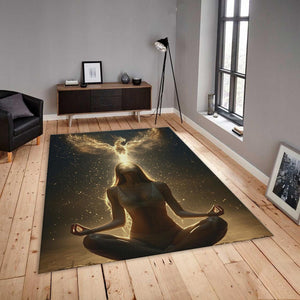 Spiritual Phoenix Area Rug, Gold Meditation Decor, Non-Slip