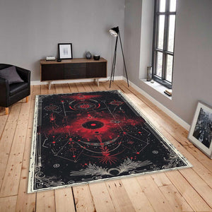 Goth Occult Area Rug, Red Black Sacred Geometry, Non-Slip Floor