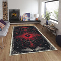 Goth Occult Area Rug, Red Black Sacred Geometry, Non-Slip Floor