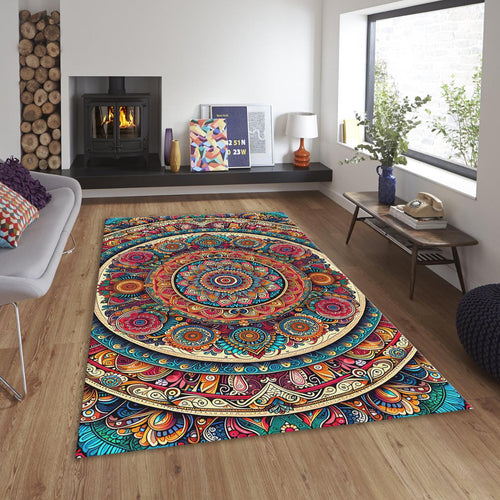 Colorful Mandala Area Rug, Boho Decor, Non-Slip Floor Mat