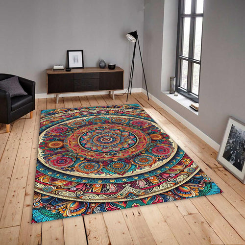 Colorful Mandala Area Rug, Boho Decor, Non-Slip Floor Mat