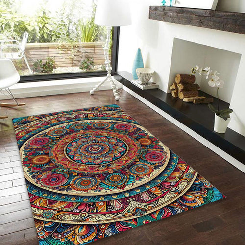 Colorful Mandala Area Rug, Boho Decor, Non-Slip Floor Mat