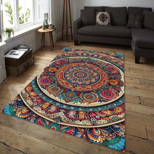 Colorful Mandala Area Rug, Boho Decor, Non-Slip Floor Mat