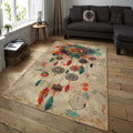 Boho Dreamcatcher Area Rug, Colorful Feather Art, Non-Slip Carpet