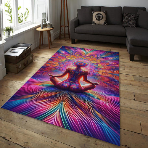 Psychedelic Meditation Rug, Colorful Chakra Art, Non-Slip Zen